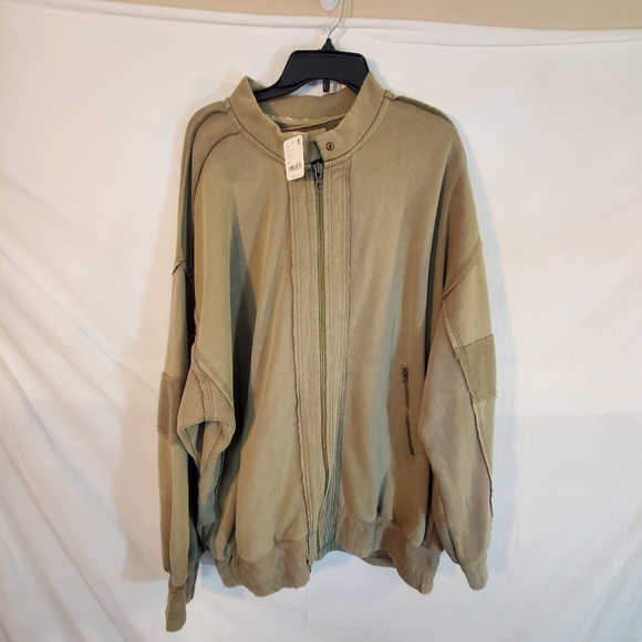 Free People Women's Size XL Olive Green Lou Moto zip Jacket New Tags - Picture 2 of 5